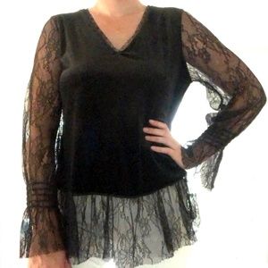 Black lace and velvet flowy top